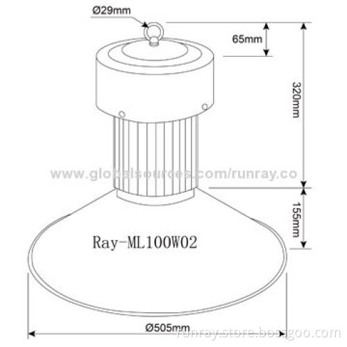 100W LED High Bay Light, 85-265V AC, Aluminum Housing, CE Mark, 0.95 High Power Factor